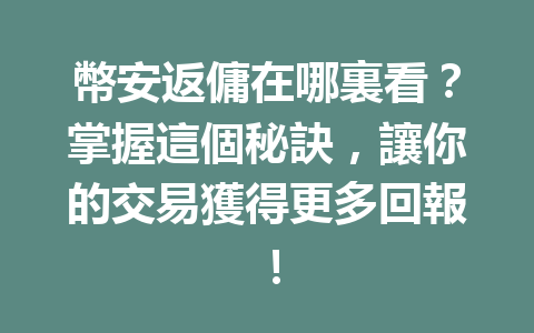 幣安返傭在哪裏看？掌握這個秘訣，讓你的交易獲得更多回報！ 一