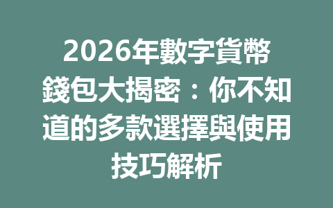 2026年數字貨幣錢包大揭密：你不知道的多款選擇與使用技巧解析 一