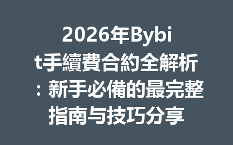 2026年Bybit手續費合約全解析：新手必備的最完整指南与技巧分享 一