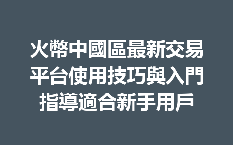 火幣中國區最新交易平台使用技巧與入門指導適合新手用戶 一