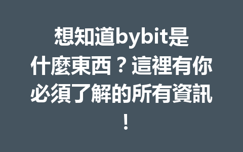 想知道bybit是什麼東西？這裡有你必須了解的所有資訊！ 一