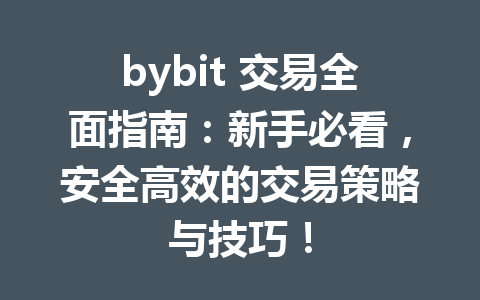 bybit 交易全面指南：新手必看，安全高效的交易策略与技巧！ 一