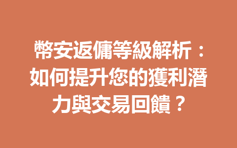 幣安返傭等級解析：如何提升您的獲利潛力與交易回饋？ 一