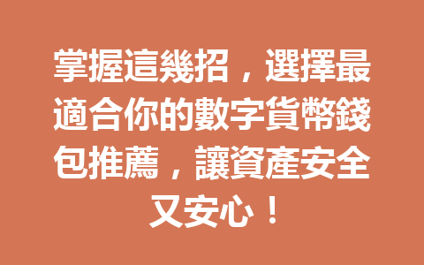 掌握這幾招，選擇最適合你的數字貨幣錢包推薦，讓資產安全又安心！ 一