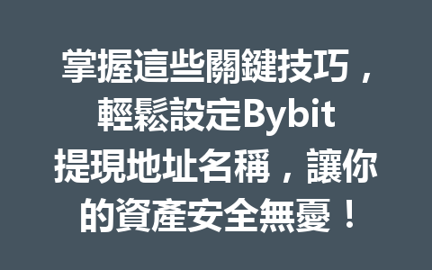 掌握這些關鍵技巧，輕鬆設定Bybit提現地址名稱，讓你的資產安全無憂！ 一