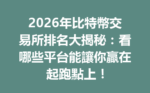 2026年比特幣交易所排名大揭秘：看哪些平台能讓你贏在起跑點上！ 一