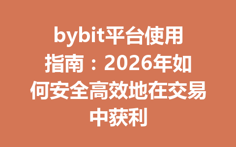 bybit平台使用指南：2026年如何安全高效地在交易中获利 一