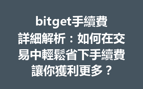 bitget手續費詳細解析：如何在交易中輕鬆省下手續費讓你獲利更多？ 一