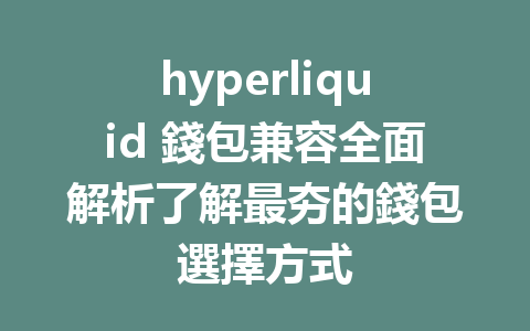 hyperliquid 錢包兼容全面解析了解最夯的錢包選擇方式 一