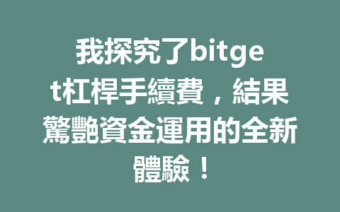 我探究了bitget杠桿手續費，結果驚艷資金運用的全新體驗！ 一