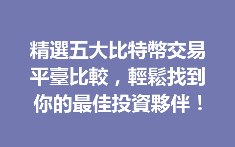 精選五大比特幣交易平臺比較，輕鬆找到你的最佳投資夥伴！ 一