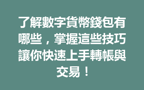 了解數字貨幣錢包有哪些，掌握這些技巧讓你快速上手轉帳與交易！ 一