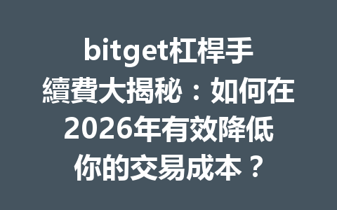 bitget杠桿手續費大揭秘：如何在2026年有效降低你的交易成本？ 一