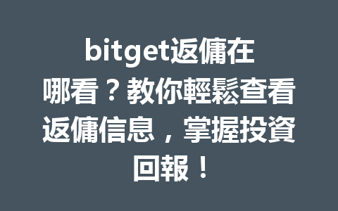 bitget返傭在哪看?教你輕鬆查看返傭信息,掌握投資回報! 一
