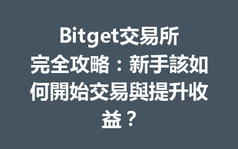 Bitget交易所完全攻略：新手該如何開始交易與提升收益？ 一