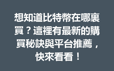 想知道比特幣在哪裏買？這裡有最新的購買秘訣與平台推薦，快來看看！ 一